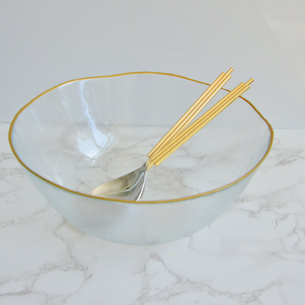 Clear Salad Bowl with Gold Rim