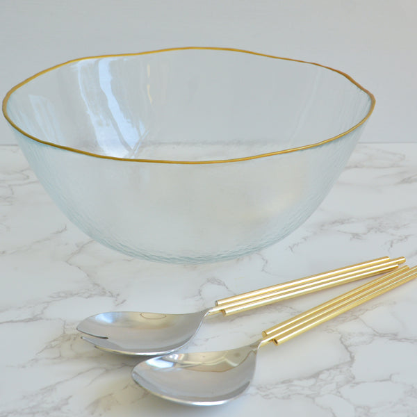 Clear Salad Bowl with Gold Rim