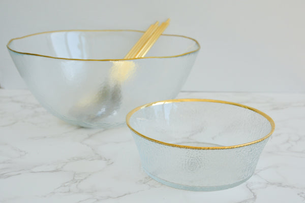 Clear Salad Bowl with Gold Rim