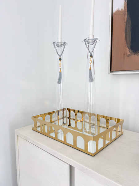 Pyramid Crystal Candlestick Set