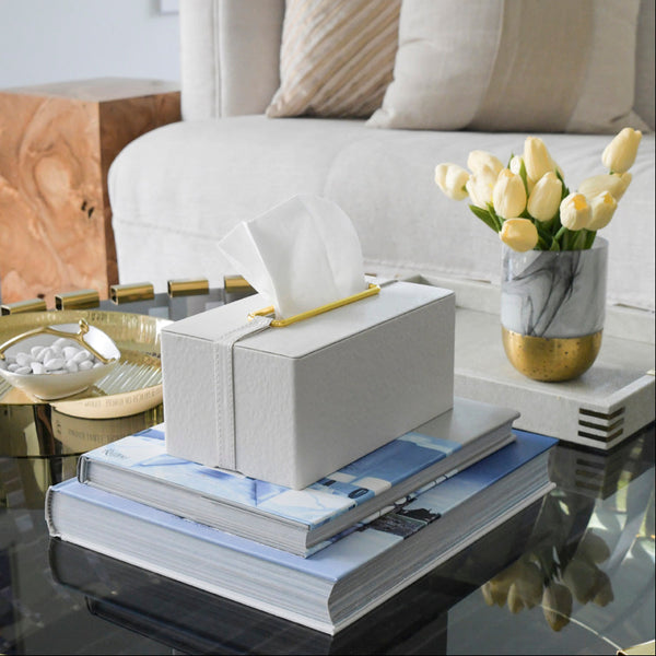 Leather & Gold Tissue Box Cover